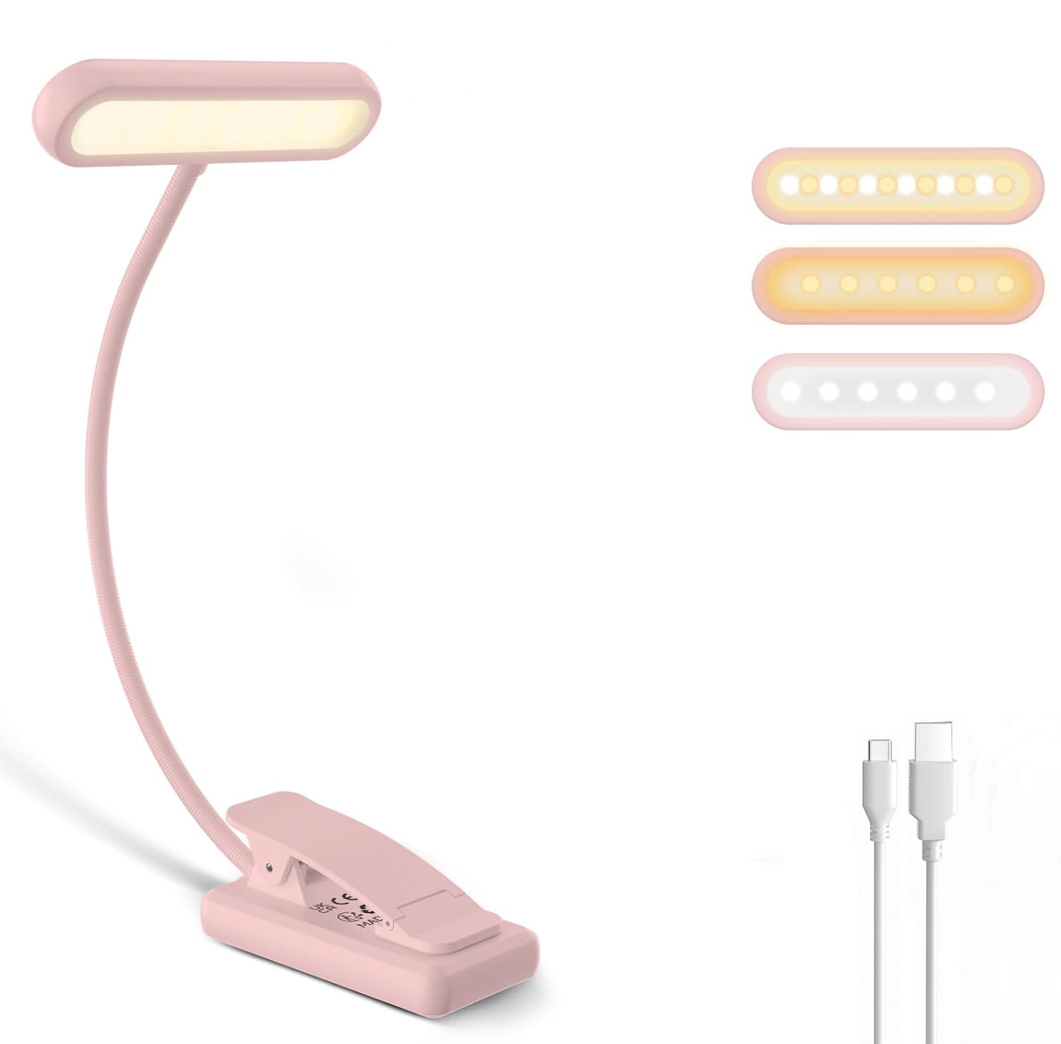 Desk Lamp - Lampe de lecture à pince noire/blanche/rose,